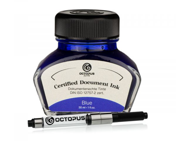 Octopus Fluids Pigmentierte dokumentenechte Füllhaltertinte Document Inks Blue mit Konverter Lt. Edt. DIN ISO 12757-2 Blau