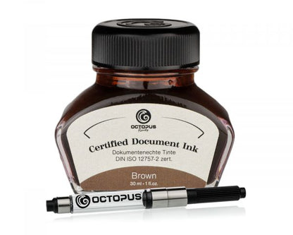 Octopus Fluids Document-Proof Fountain Pen Ink Document Inks Brown with Converter Certified DIN ISO 12757-2 30 ml