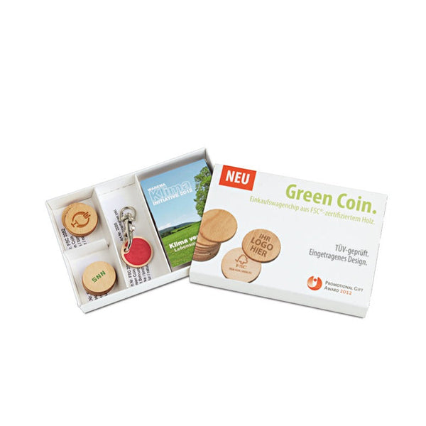 e+m Holzprodukte GmbH Shopping Trolley Tokens GREEN COIN