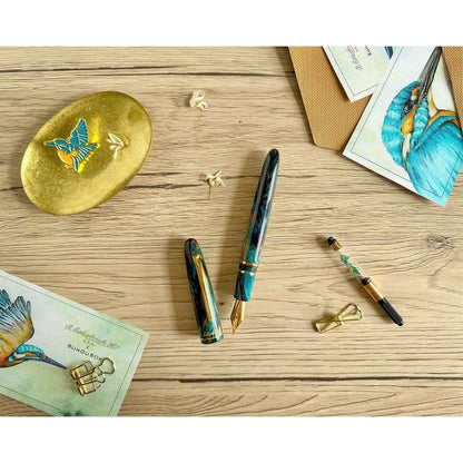Esterbrook Estie x BUNGOBOX fountain pen, gold, The Kingfisher, blue