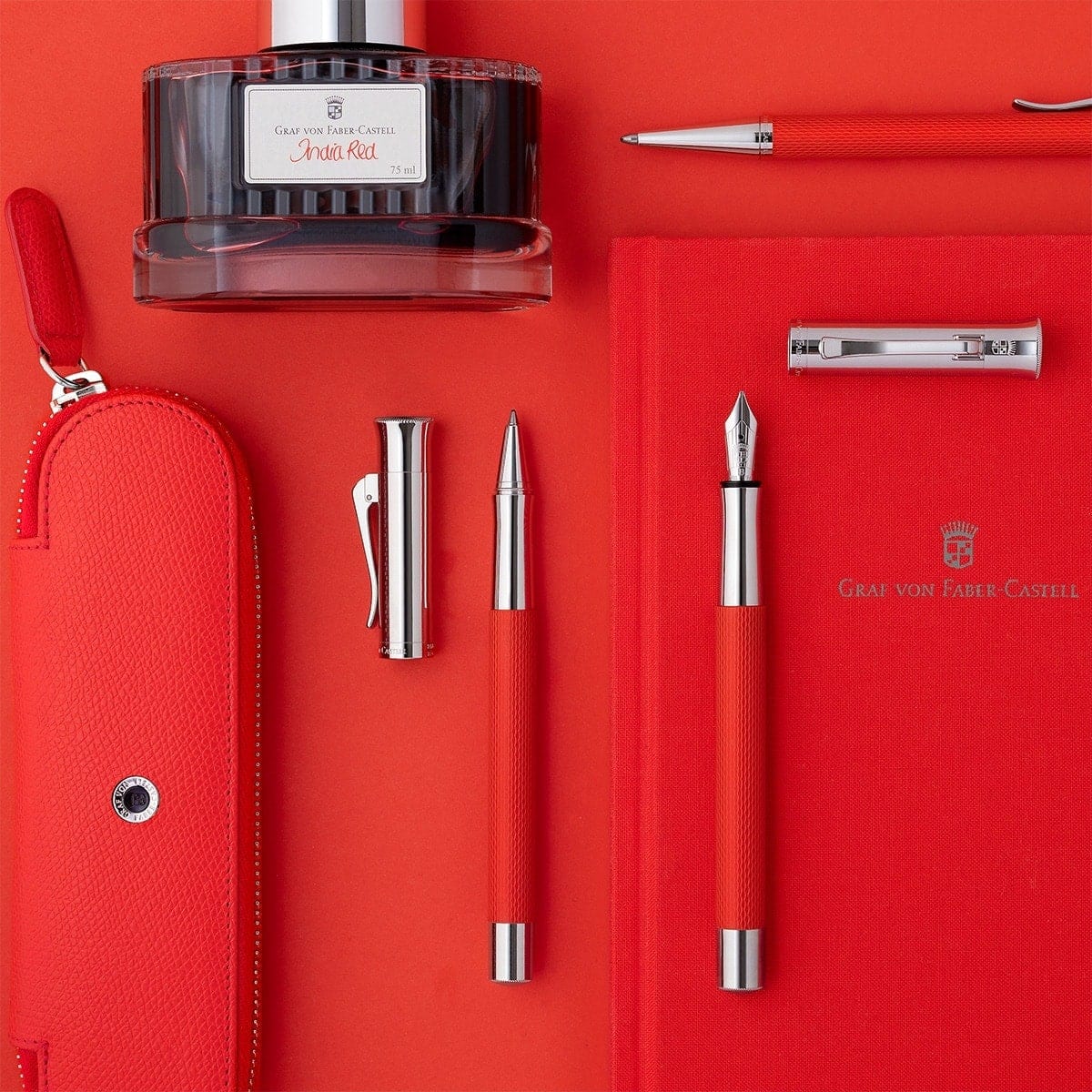Graf von Faber-Castell, Guilloche Fountain Pen, 18K Nib, India Red