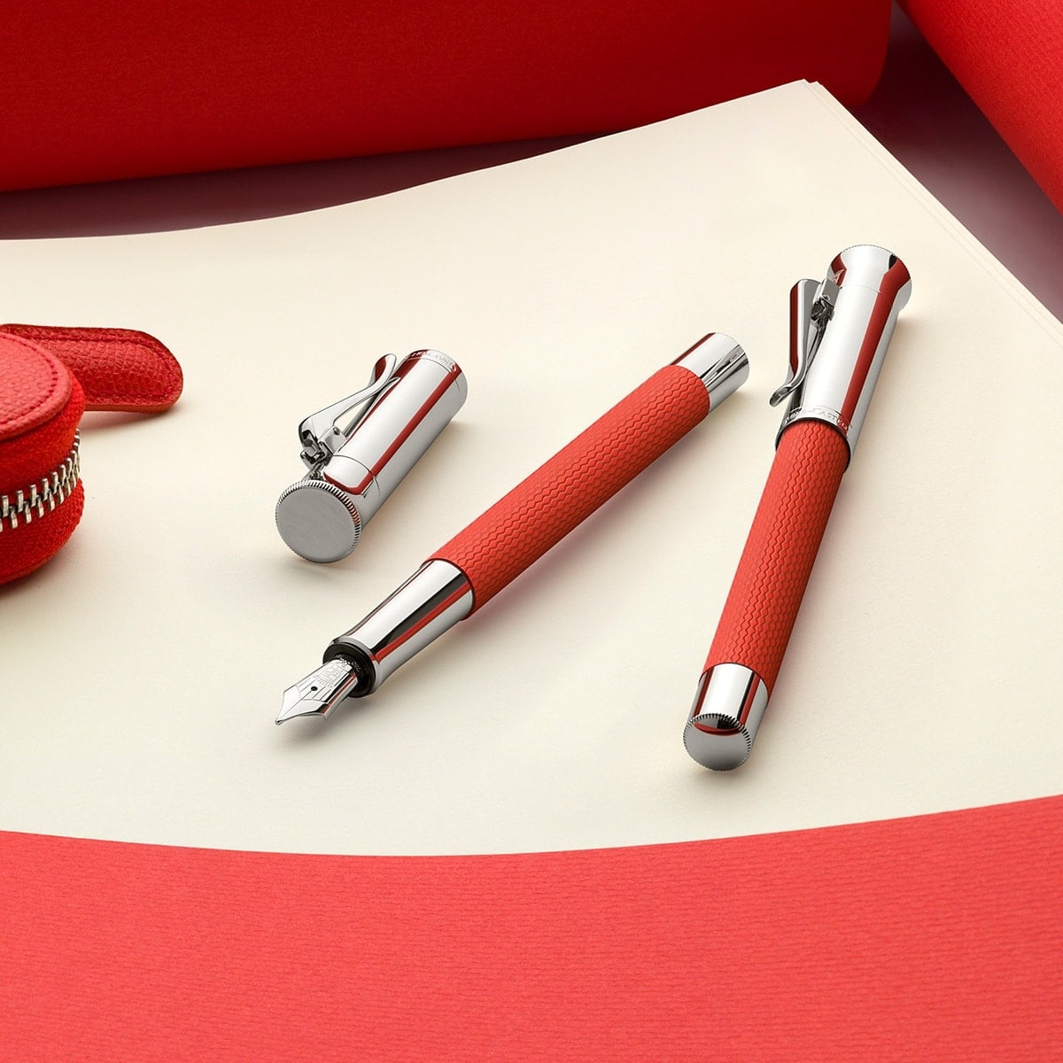 Graf von Faber-Castell, Guilloche Fountain Pen, 18K Nib, India Red