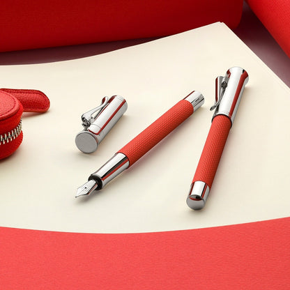 Graf von Faber-Castell, Guilloche Fountain Pen, 18K Nib, India Red