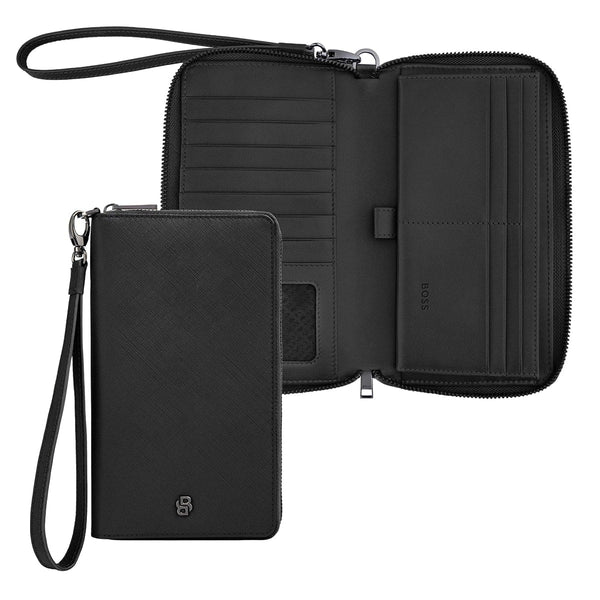 HUGO BOSS Brieftasche Double B Saffiano, gunmetal