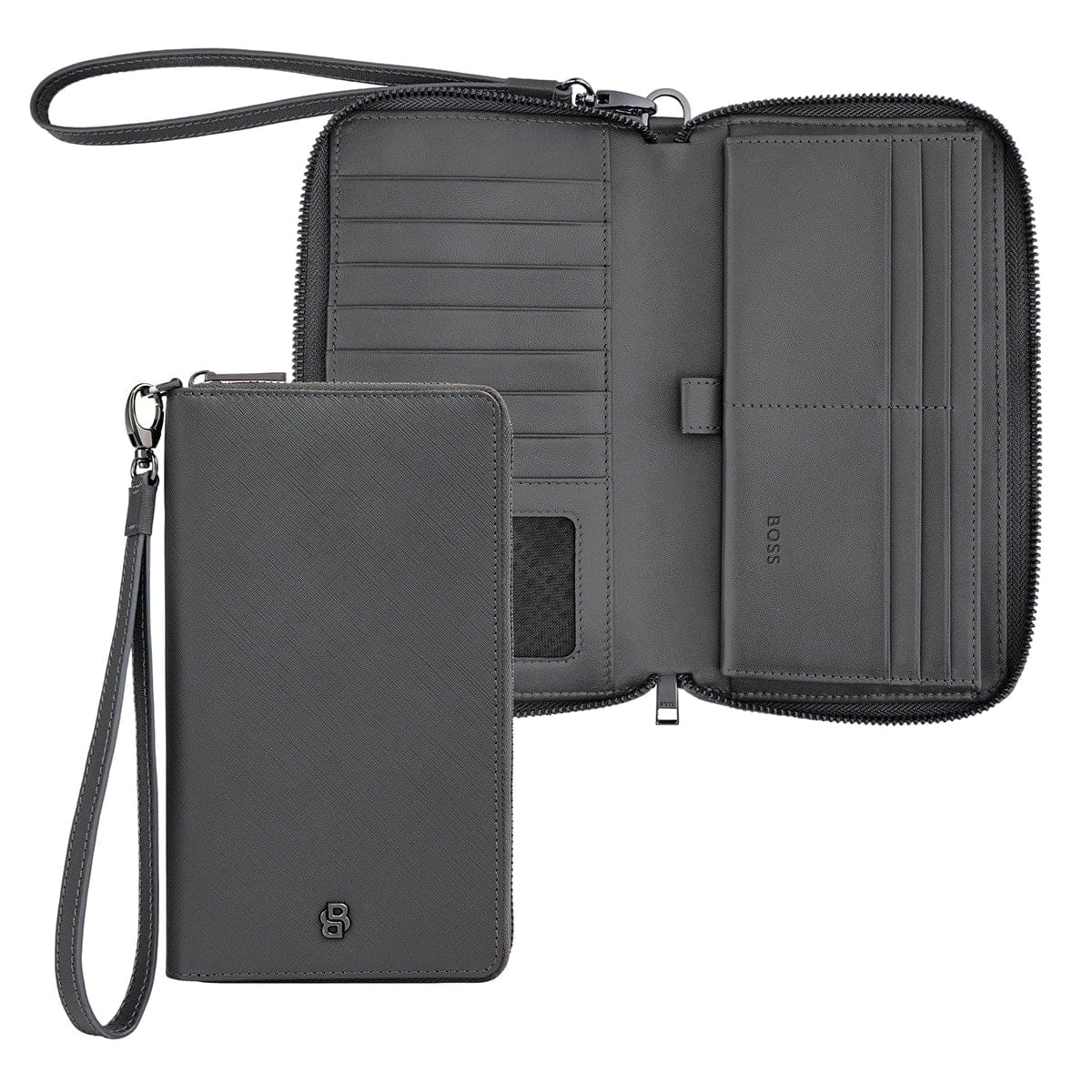 HUGO BOSS Brieftasche Double B Saffiano, gunmetal