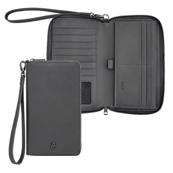 HUGO BOSS Brieftasche Double B Saffiano, gunmetal
