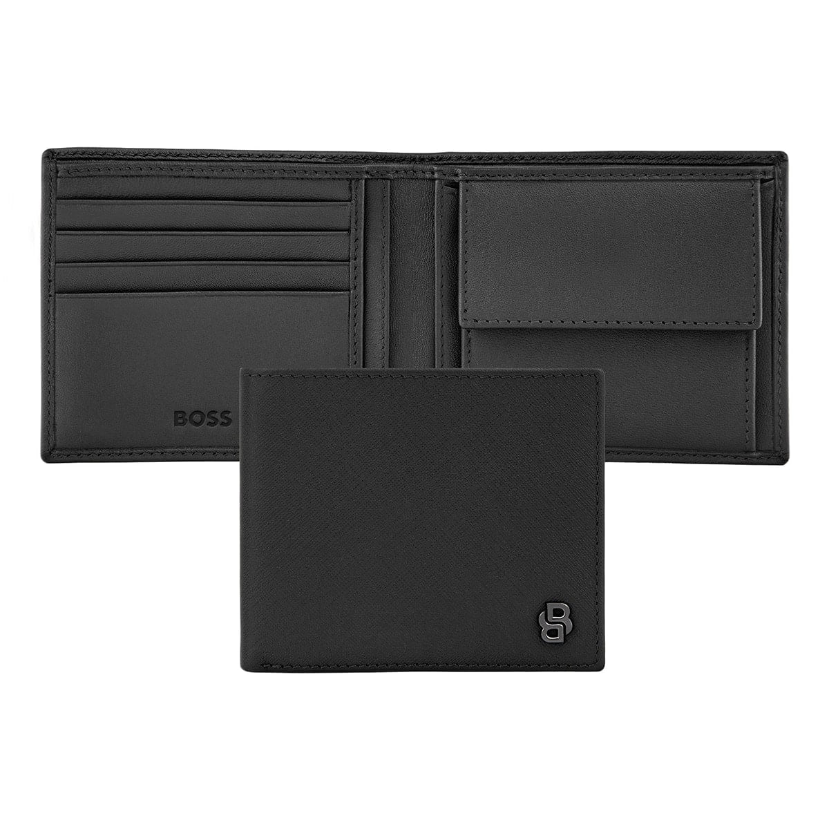 HUGO BOSS Brieftasche Double B Saffiano, Klappe, gunmetal