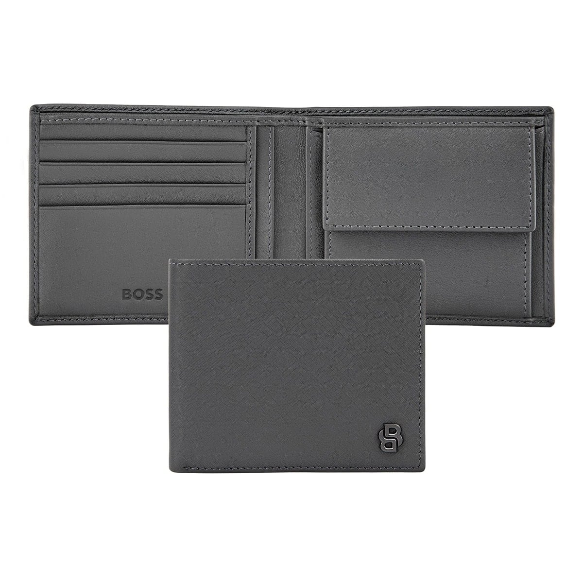 HUGO BOSS Brieftasche Double B Saffiano, Klappe, gunmetal