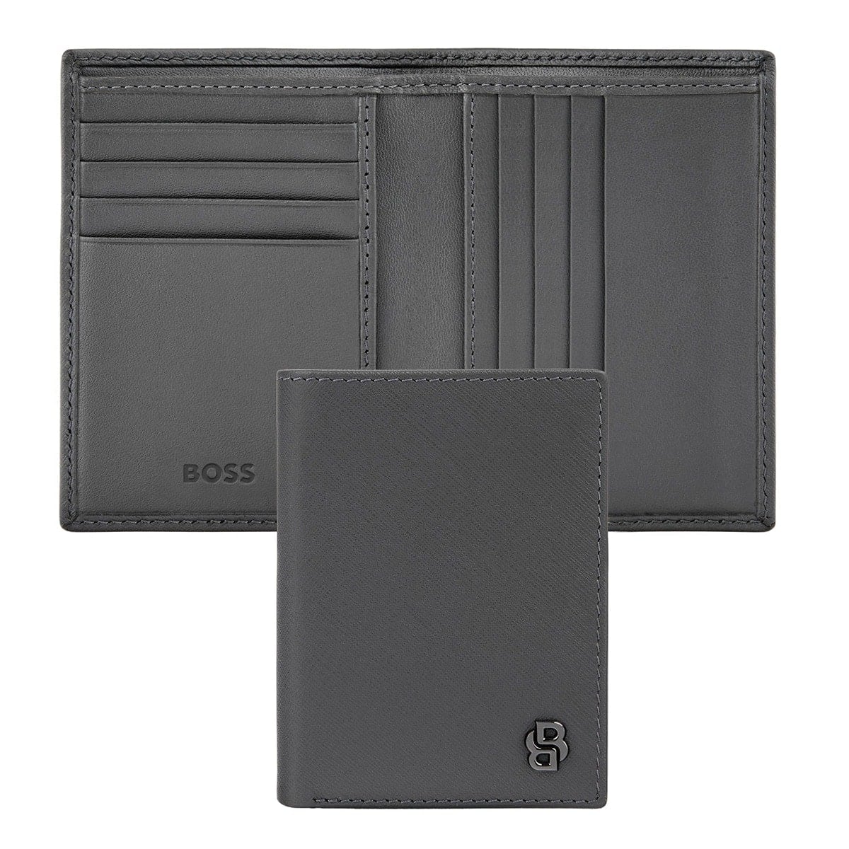 HUGO BOSS Doppelkartenhalter Double B Saffiano, gunmetal