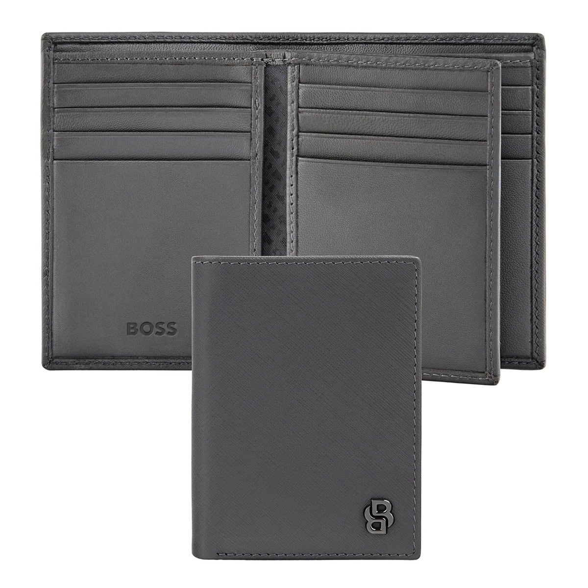 HUGO BOSS Kartenetui Double B Saffiano, Umschlag, gunmetal