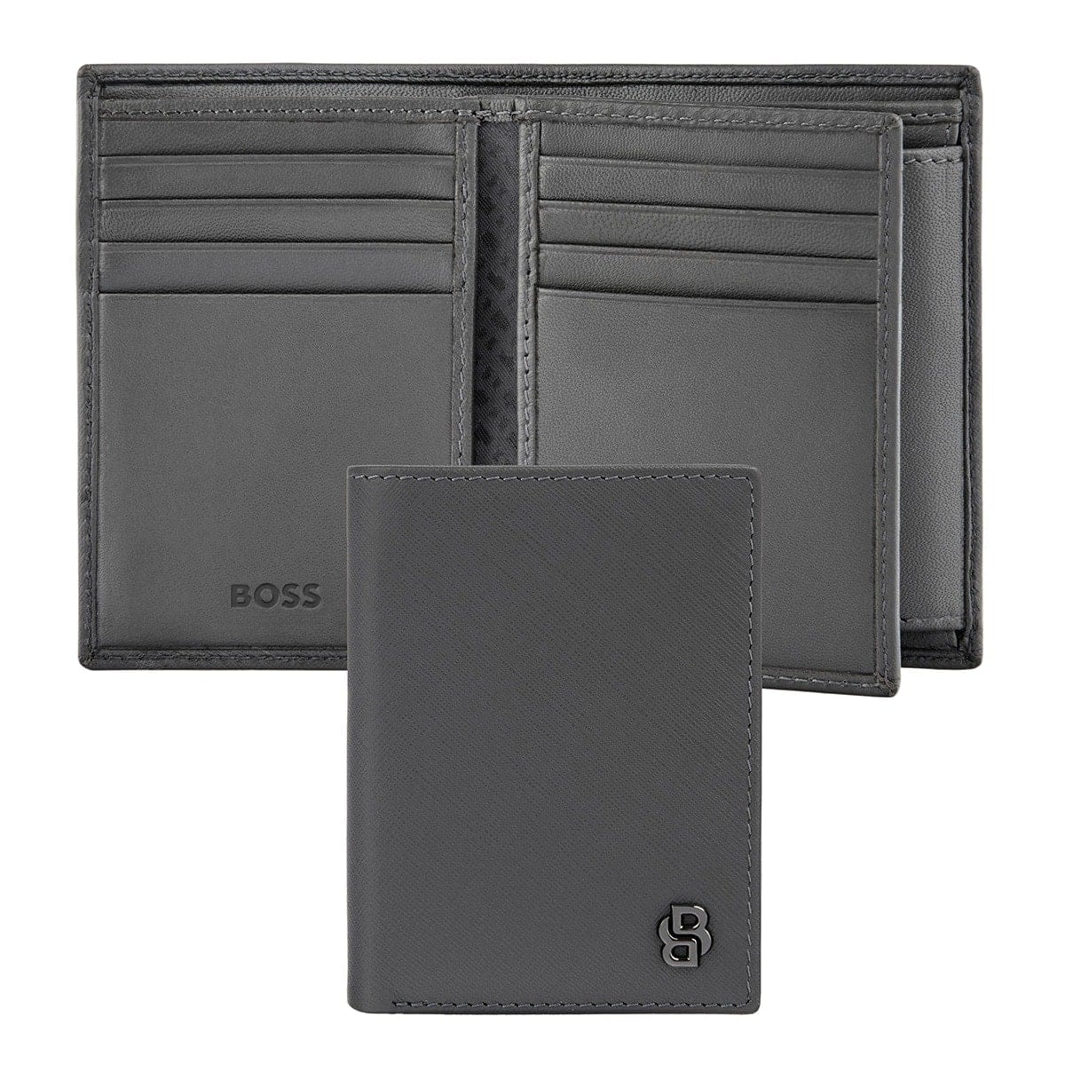 HUGO BOSS Kartenetui Double B Saffiano, Umschlag, gunmetal