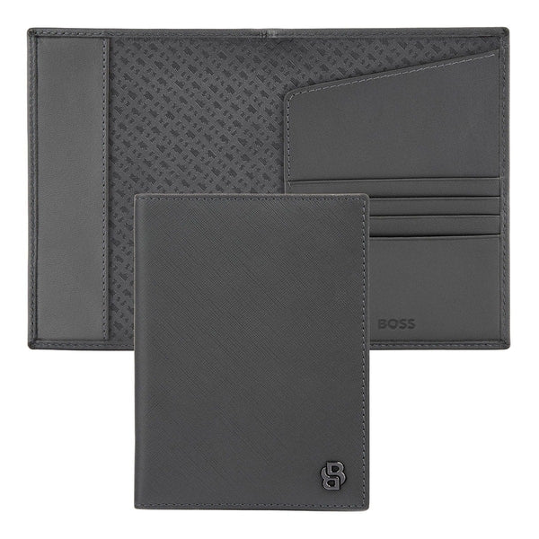 HUGO BOSS Reisebrieftasche Double B Saffiano, gunmetal