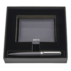 HUGO BOSS Set HLC416N+HSN2544J (kugelschreiber & visitenkartenetui) Gear Icon, Classic Grained, Dark Grey
