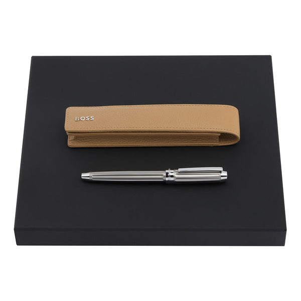 HUGO BOSS Stifte-Geschenke Set aus Tintenroller & Etui (Beam, chrom)