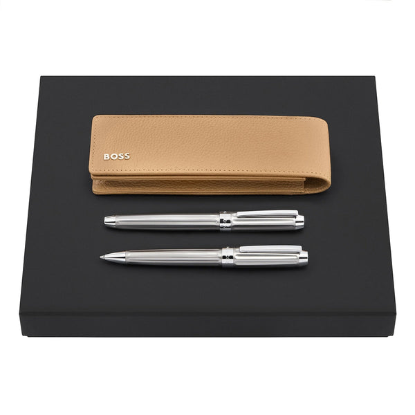 HUGO BOSS Set aus Kugelschreiber, Füller & Etui (Beam Pastel braun)