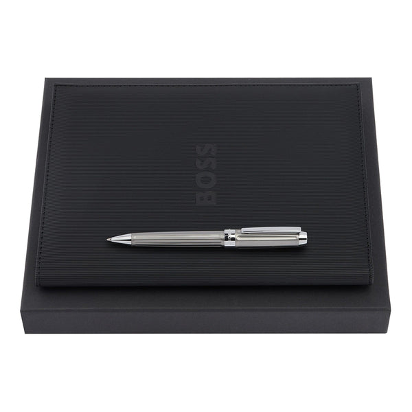 HUGO BOSS Kugelschreiber, A5 Schreibmappe Beam Chrom
