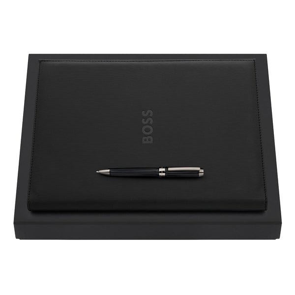 HUGO BOSS Kugelschreiber, A4 Schreibmappe Beam schwarz