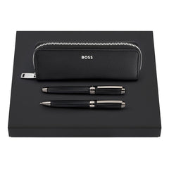 HUGO BOSS Stifte-Geschenkset aus Füller, Kugelschreiber & Etui (Beam, schwarz)