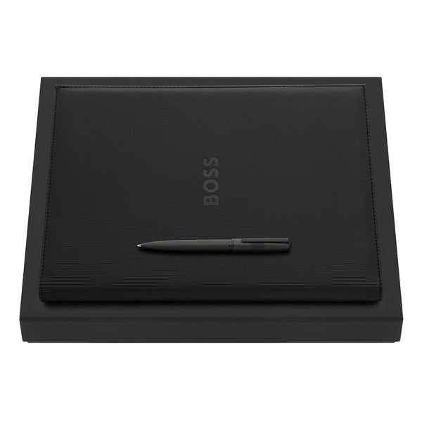 HUGO BOSS Kugelschreiber, A4 Schreibmappe Grid schwarz