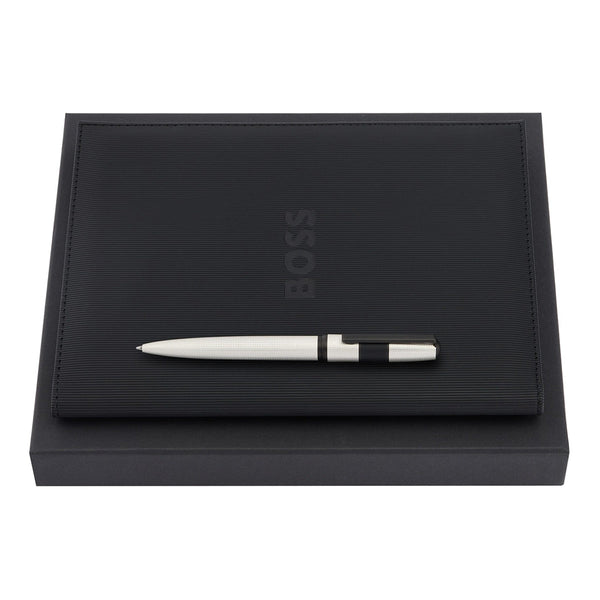 HUGO BOSS Kugelschreiber, A5 Schreibmappe Grid weiss
