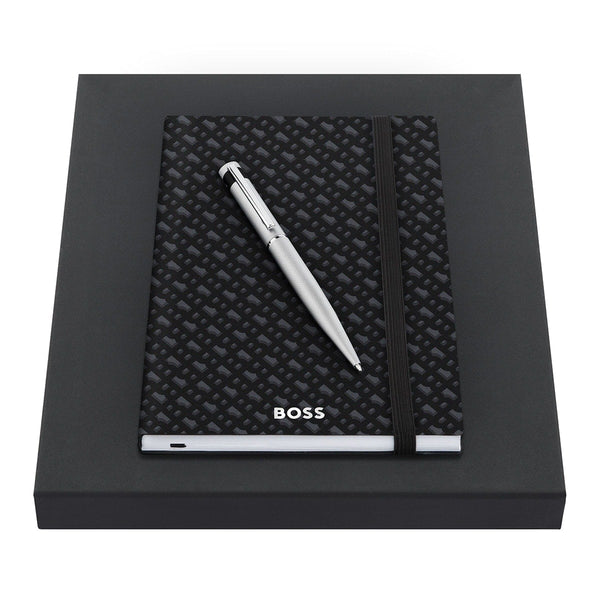 HUGO BOSS Kugelschreiber, A5 Notizbuch Loop A5, silber