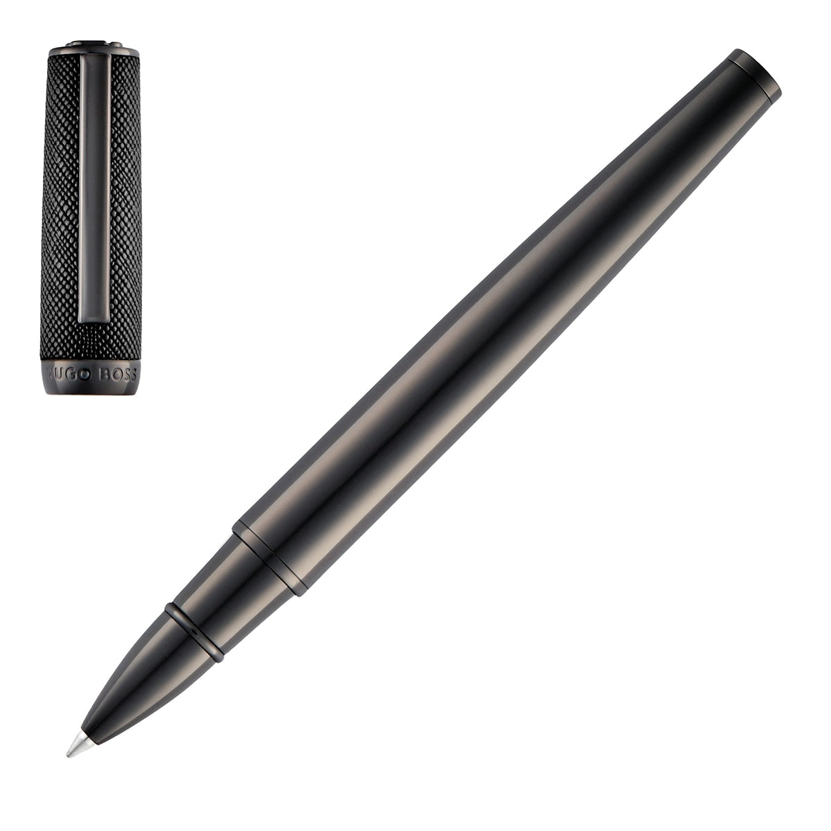 HUGO BOSS Tintenroller Double B Saffiano, gunmetal, Leder, gunmetal
