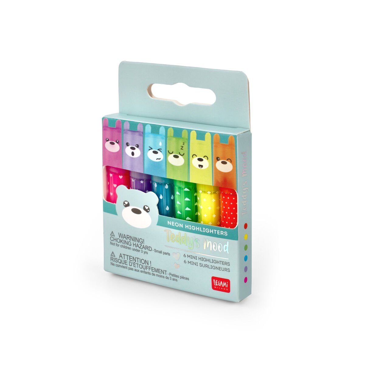 Set of 6 Mini Highlighters - Teddy's Mood
