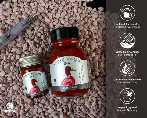 Octopus Fluids GmbH & Co. KG Pigmentierte, wasserfeste Schreib- und Zeichentusche Write & Draw 450 Red Duck Rot
