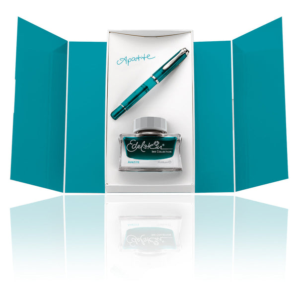 Pelikan Fountain Pen + Ink Bottle, Classic M205, incl. Edelstein Ink Blue