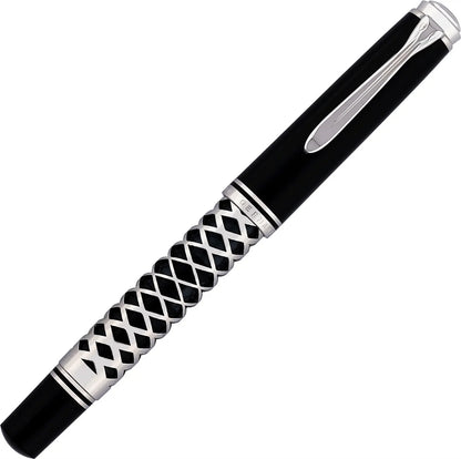 Pelikan Souverän M805 Fountain Pen, silver, Metal Sleeve, 18 kt. Gold Nib, black