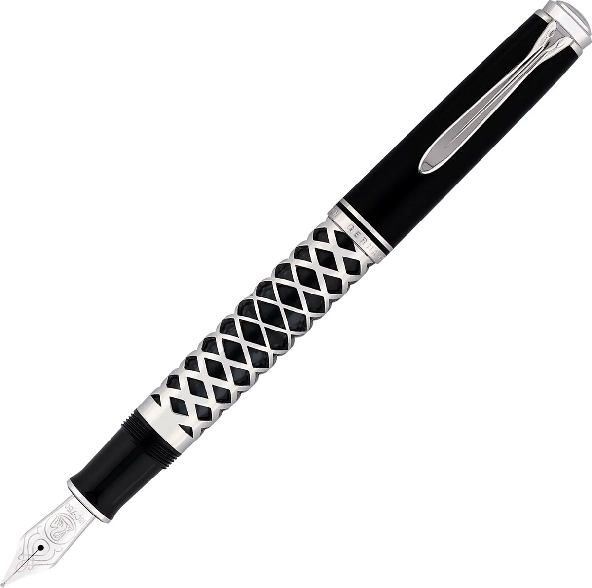 Pelikan Souverän M805 Fountain Pen, silver, Metal Sleeve, 18 kt. Gold Nib, black