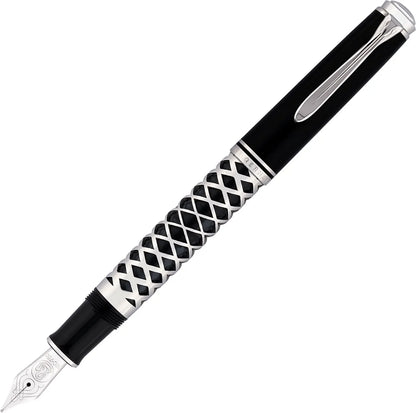 Pelikan Souverän M805 Fountain Pen, silver, Metal Sleeve, 18 kt. Gold Nib, black
