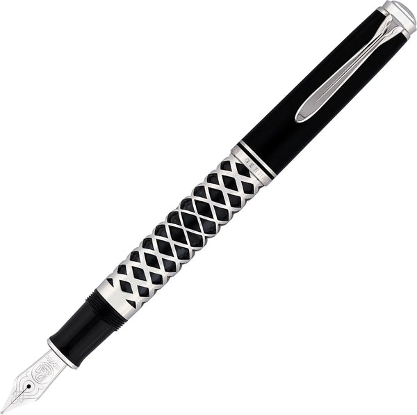 Pelikan Füller Souverän M805, silber, Metal Sleeve, 18 Kt. Goldfeder, schwarz
