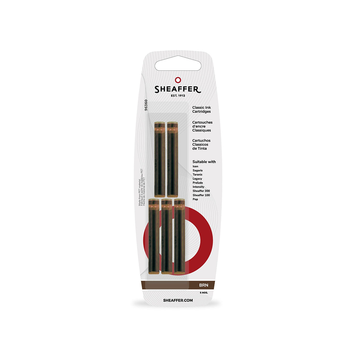 Cartouche d'encre Sheaffer, 5 pièces, marron