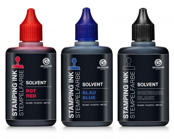 Octopus Solvent Stamp Ink (Set) Black, Red, Blue