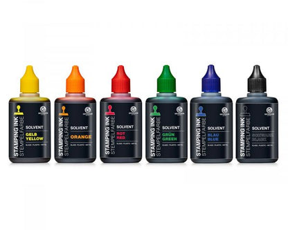 Octopus Solvent-Based Stamp Ink Set for Smooth Surfaces Black, Red, Blue, Green, Yellow, Orange