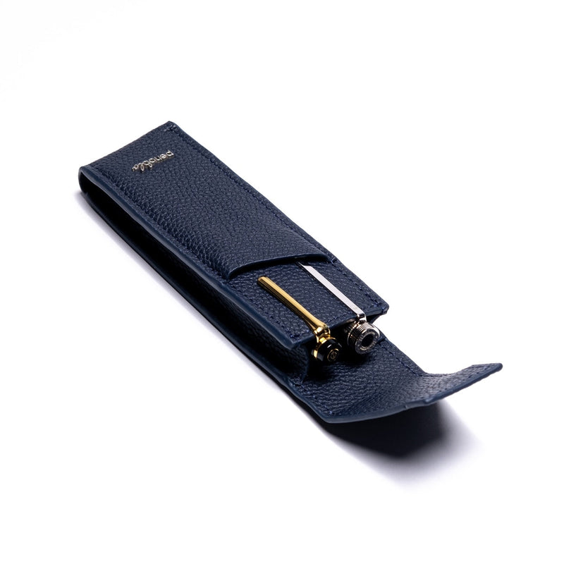Penoblo, Stifteetui, für 2 Schreibgeräte mit Lederverschluss zum Einstecken dunkelblau