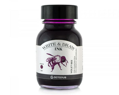 Octopus Fluids Schreib- und Zeichentusche Write & Draw Violet Bee 401, pigmentierte, wasserfeste Kreativtinte, 50 ml Glasflasche
