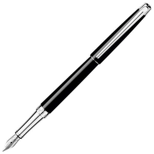 Caran d'Ache, Füller Léman, versilbert/rhodiniert, 18K Feder, Ebenholzschwarz