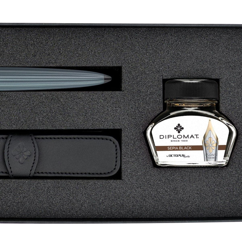 Diplomat Set Aero Füller & 1er Stifteetui & Tintenglas grau-3