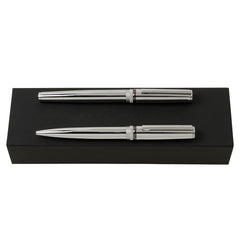 HUGO BOSS, Stifte-Set Gear mit Kugelschreiber & Tintenroller, silber