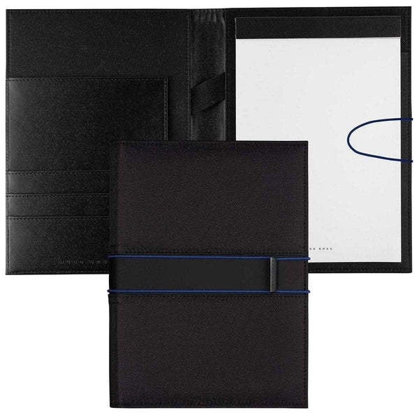 HUGO BOSS, Schreibmappe A5, Outline, schwarz, blaue Streifen-1