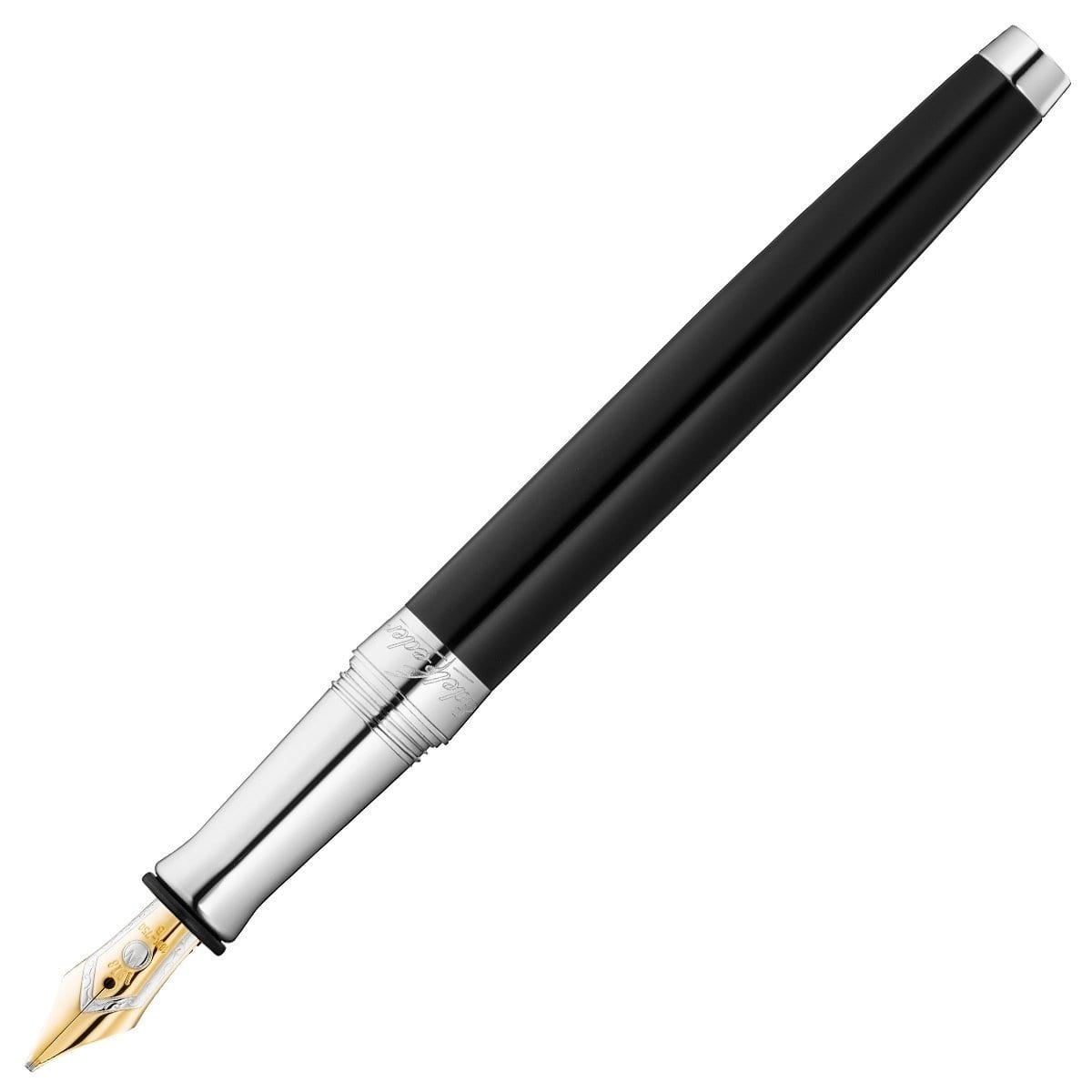 Waldmann, Füller, Edelfeder, Korn, Silber, Lack Schwarz, Gold-1