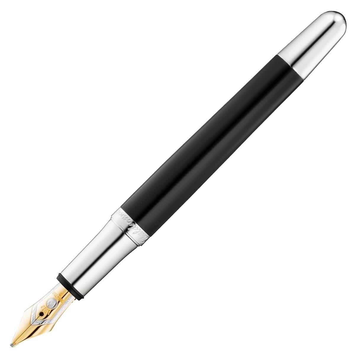 Waldmann, Füller, Pocket, Linien Design, Silber, Lack Schwarz, Gold-1