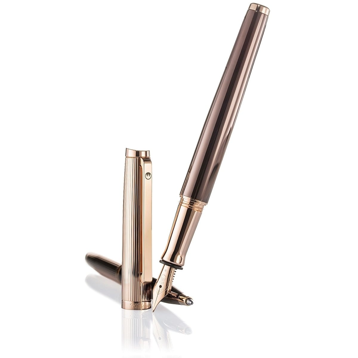 Waldmann, Kugelschreiber, Tuscany, Linien Design Rosegold PVD Schoko-4