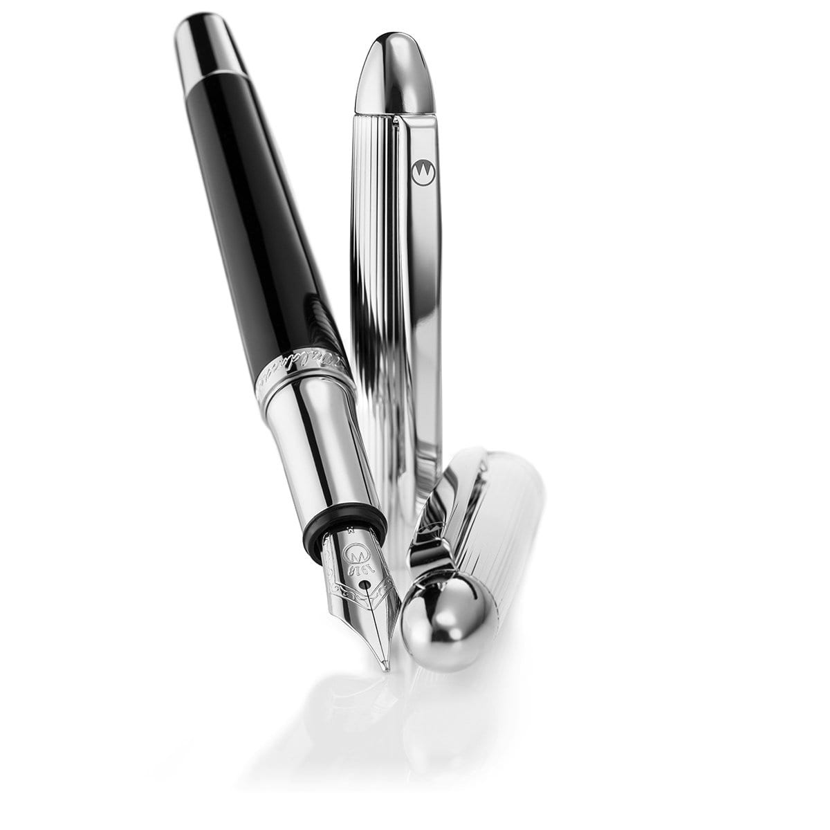 Waldmann, Füller, Pocket, Linien Design, Silber, Lack Schwarz-4