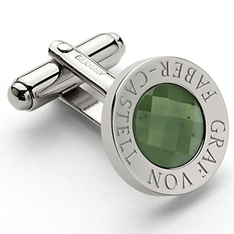 Graf von Faber-Castell, Manschettenknopf, rund, mit facettierter Jade, platiniert-2