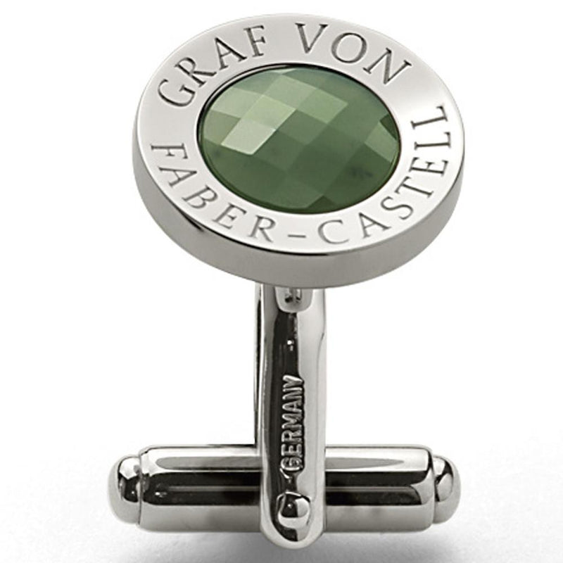 Graf von Faber-Castell, Manschettenknopf, rund, mit facettierter Jade, platiniert-1