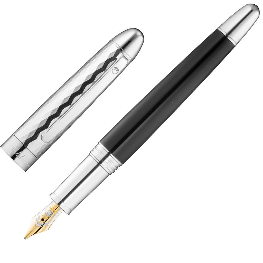 Waldmann, Füller Précieux, lackiert, wellenförmiger Diamantschnitt, 18K Feder, schwarz - Fein