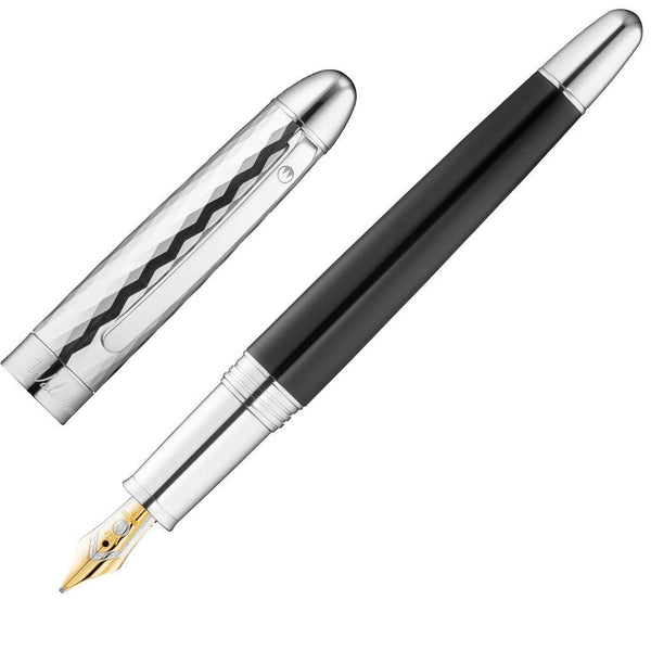 Waldmann, Füller Précieux, lackiert, wellenförmiger Diamantschnitt, 18K Feder, schwarz